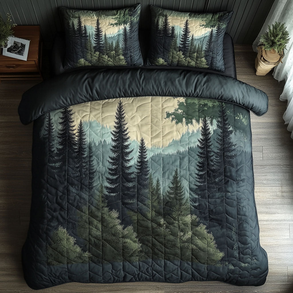 Pine Haven Quilted Bedding Set Evergreen Pine Bedspread Set Family Gift