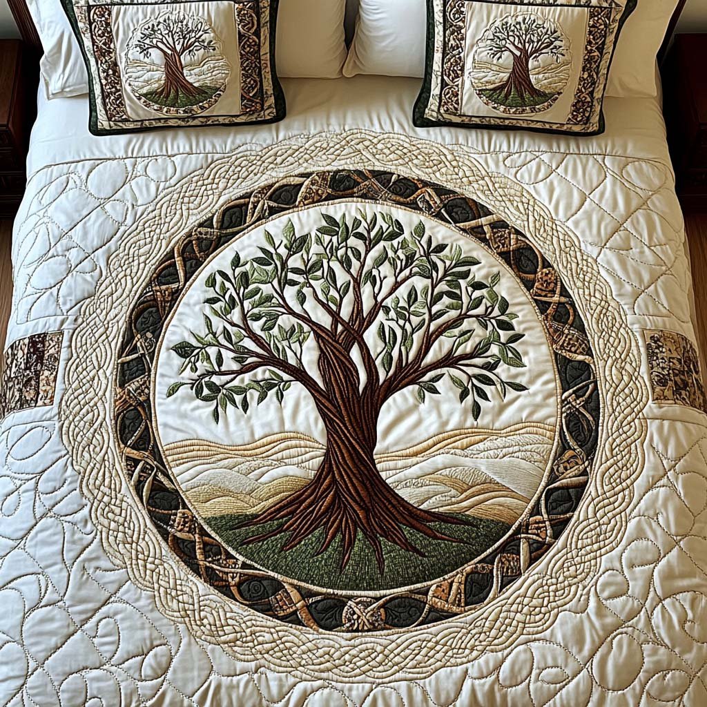Serene Woodland Quilted Bedding Set Woodland Nature Bedspread Set Cabin Decor Gift