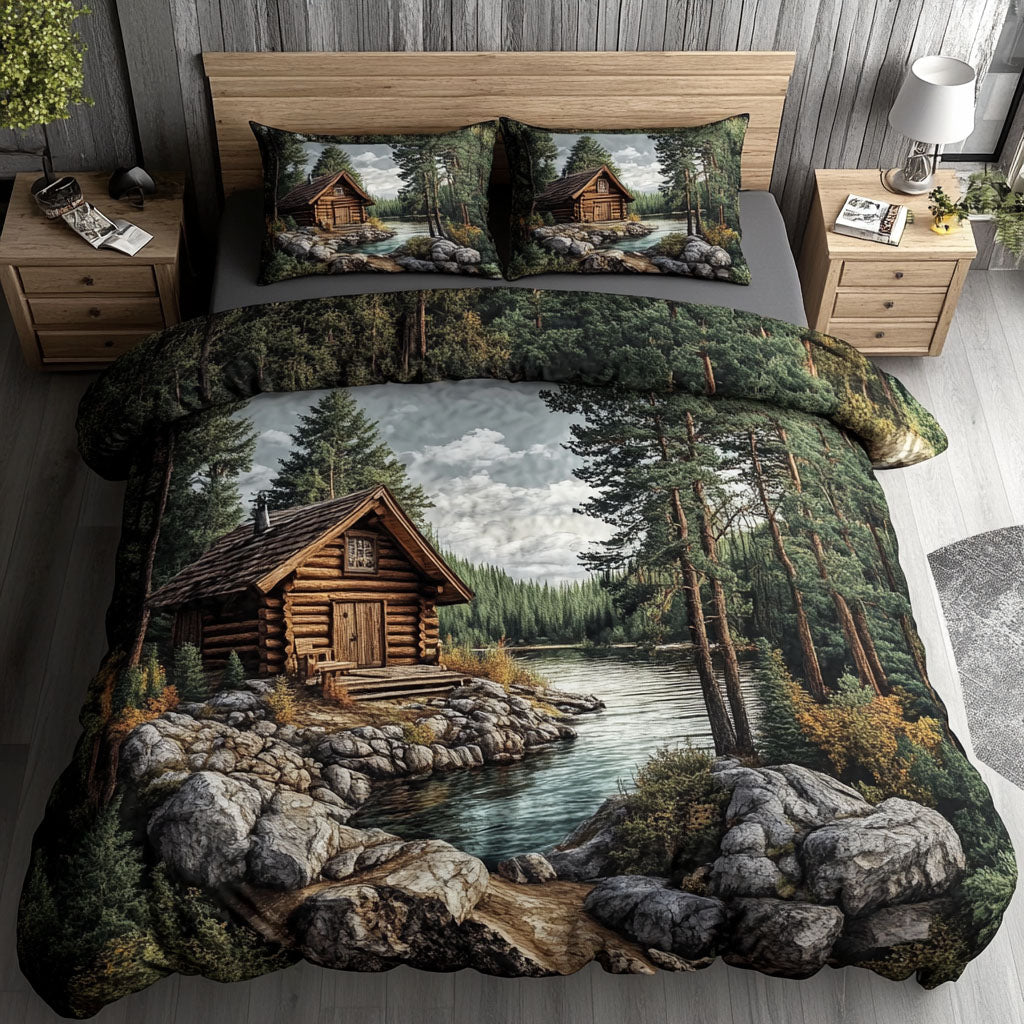 Rustic Log Cabin Quilted Bedding Set Lake House Bedspread Set Lake House Gift