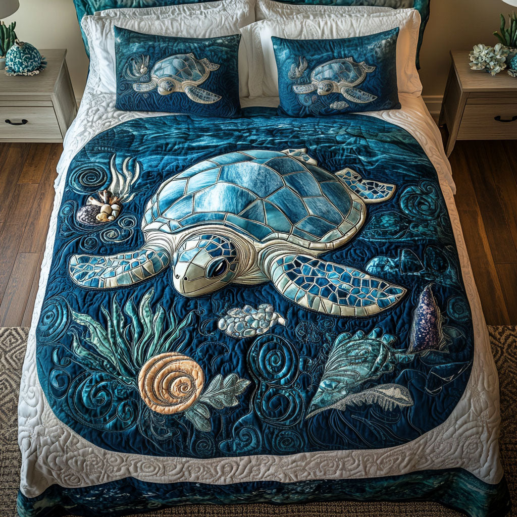 Aqua Drift Quilted Bedding Set Farmhouse Bedroom Bedspread Set Housewarming Gift