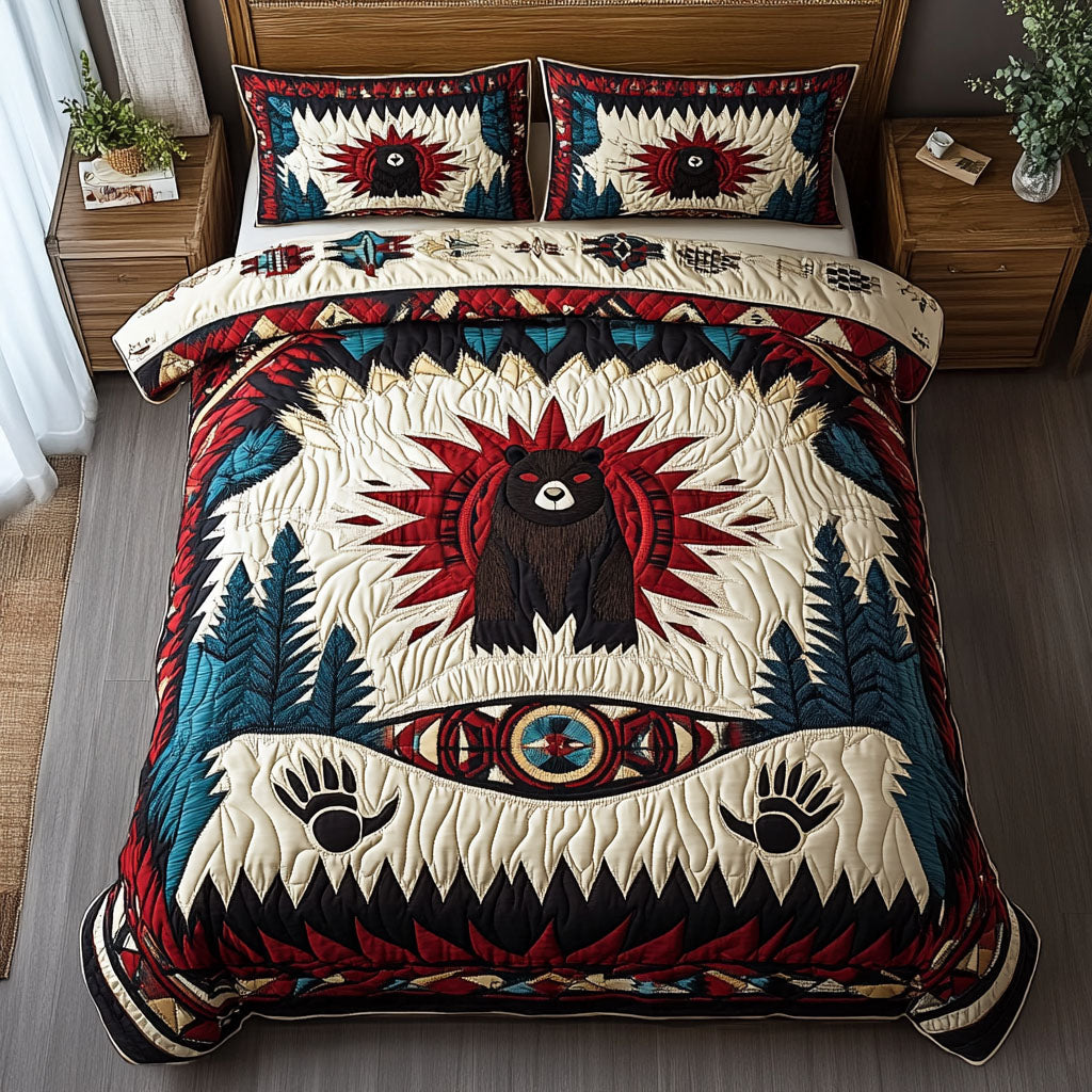 Tribal Paw Paws Quilted Bedding Set Native American Bedspread Set Heritage Gift