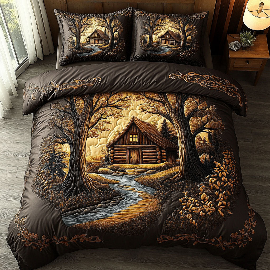 Classic Log Cabin Quilted Bedding Set Cabin Lodge Bedspread Set Outdoor Lover Gift