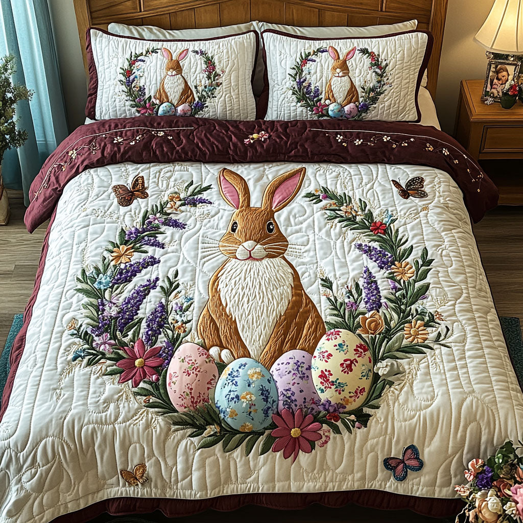 Garden Delight Quilted Bedding Set Spring Bunny Bedspread Set Spring Decor Gift