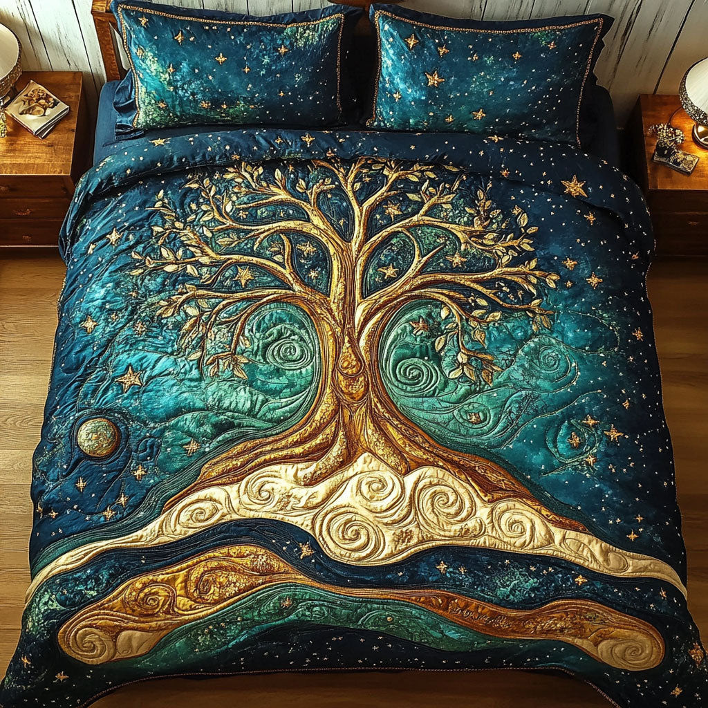Evergreen Essence Quilted Bedding Set Winter Pine Bedspread Set Holiday Gift