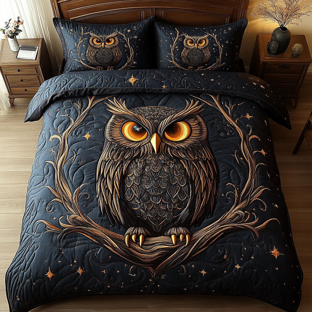 Wise Wings Quilted Bedding Set Rustic Owl Bedspread Set Holiday Gift