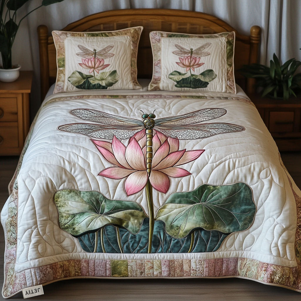 Dragonfly Bloom Quilted Bedding Set Dragonfly Lover Bedspread Set Gift For Mom