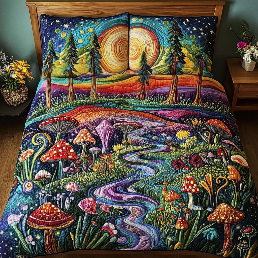 The Mushroom Dream Quilted Bedding Set Woodland Mushroom Bedspread Set Gift For Mom