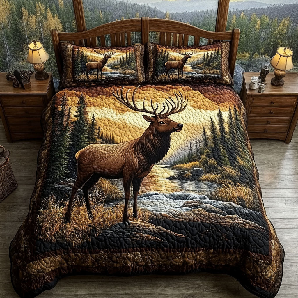 Forest Trail Comfort Quilted Bedding Set Rustic Mountain Bedspread Set Hiker Gift