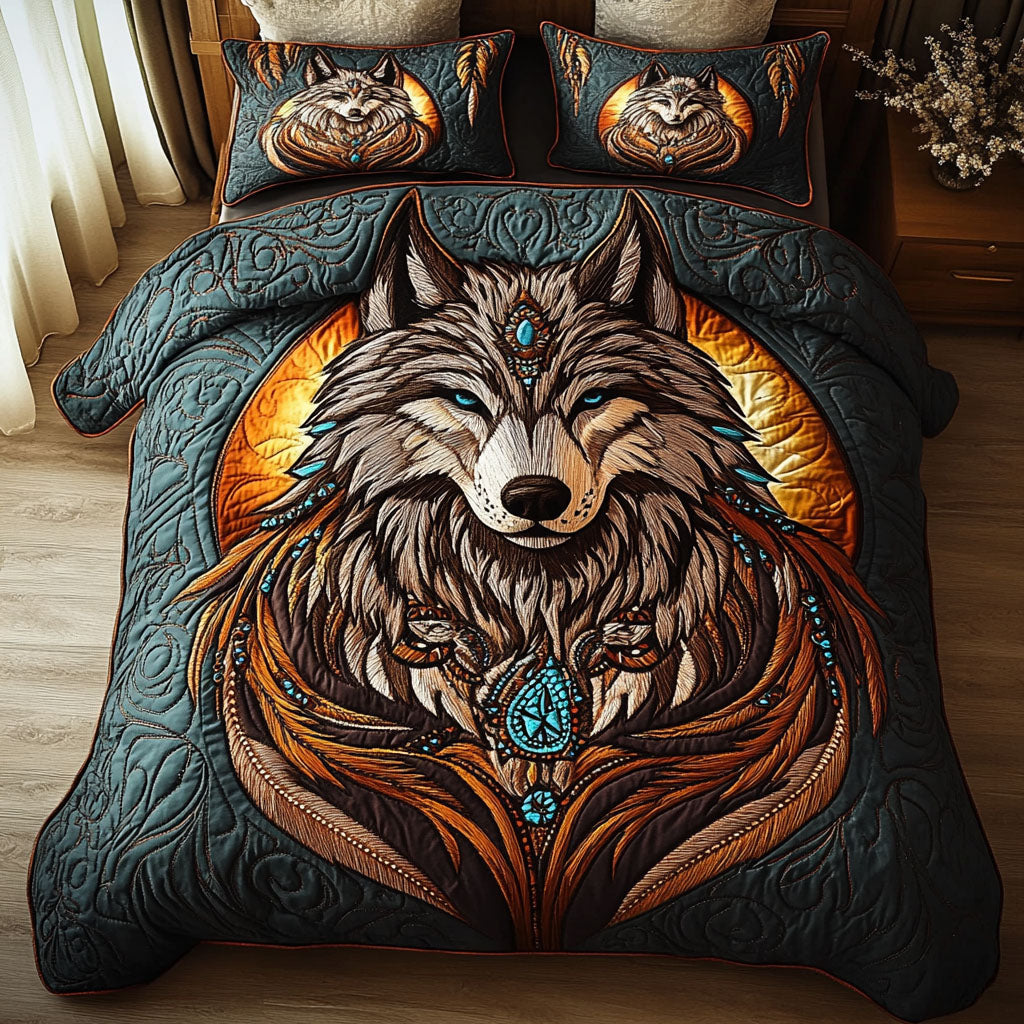 Moonlit Hunter Quilted Bedding Set Cottage Bedroom Bedspread Set Housewarming Gift