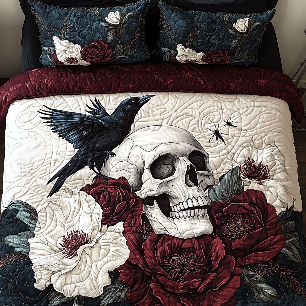 Whimsical Skull Quilted Bedding Set Sugar Skull Bedspread Set Halloween Gift