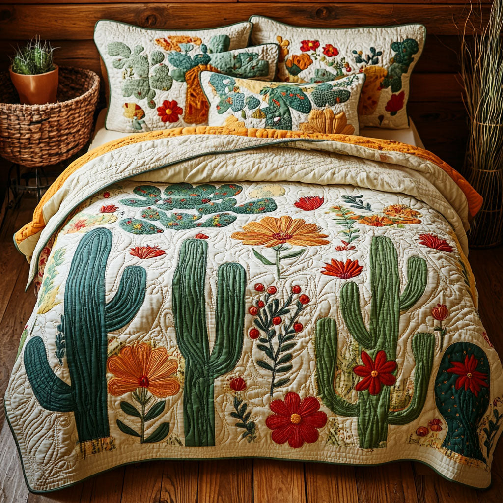 Southwest Bloom Quilted Bedding Set Wildflower Floral Bedspread Set Garden Lover Gift