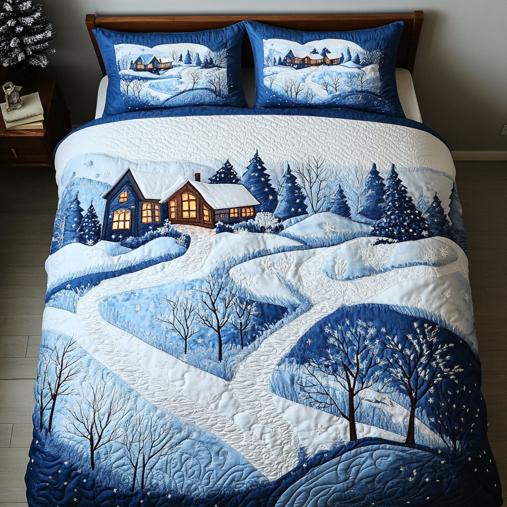 Rustic Winter Wonderland Quilted Bedding Set Frosty Winter Bedspread Set Family Gift