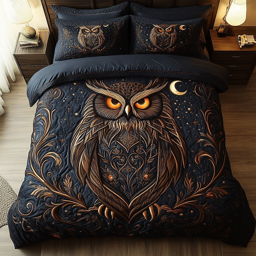 Forest Guardian Quilted Bedding Set Forest Owl Bedspread Set Owl Lover Gift