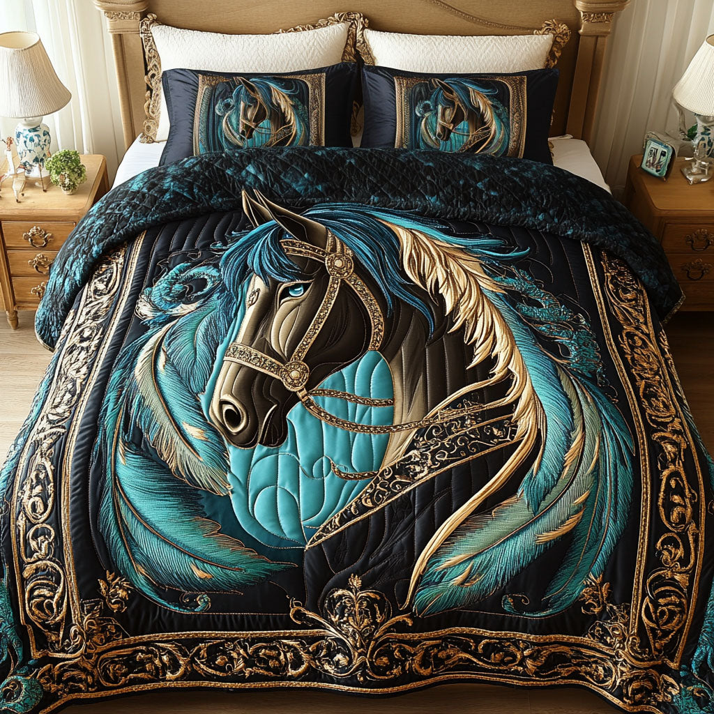 Golden Hoof Quilted Bedding Set Western Horse Bedspread Set Cowgirl Gift