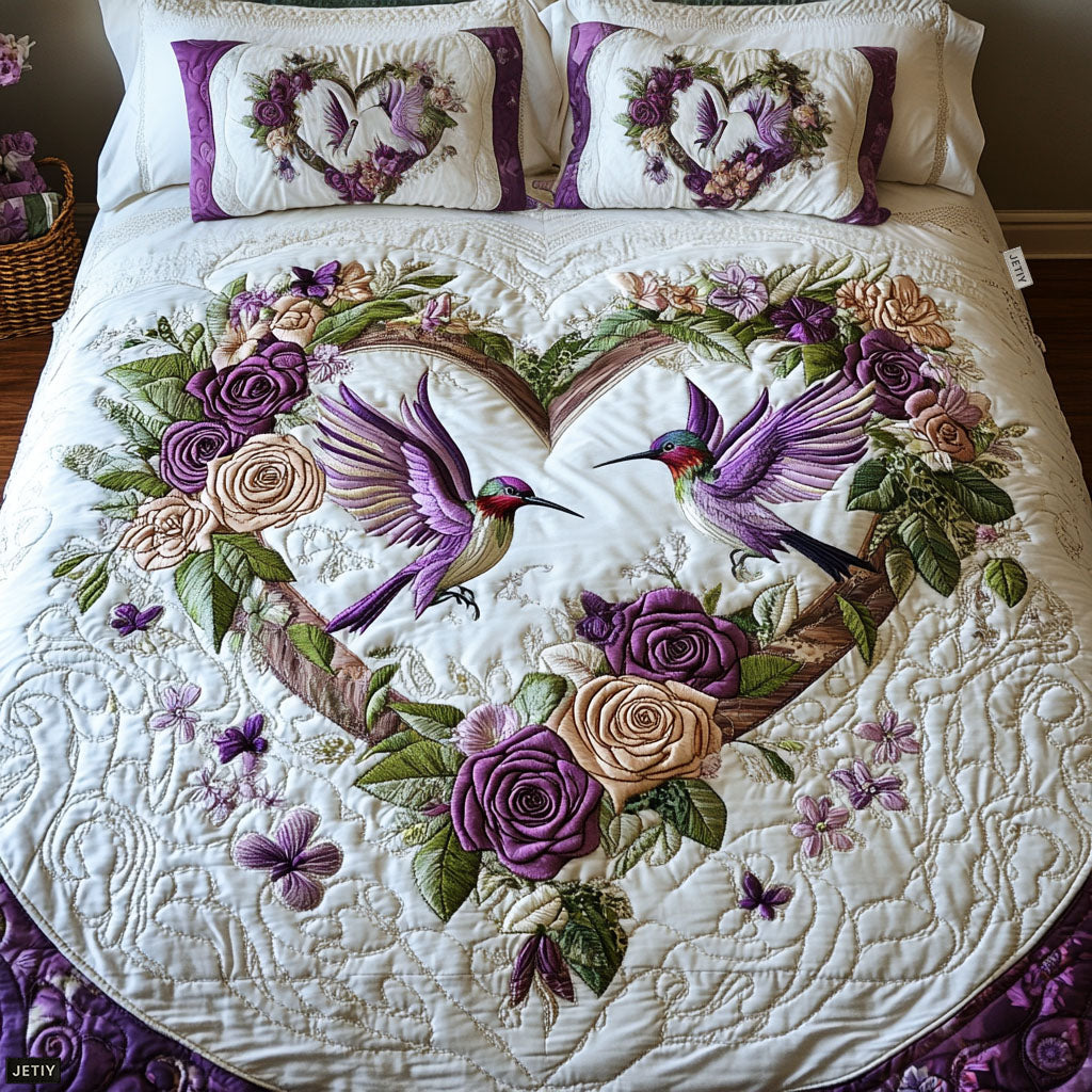 Petal Pair Quilted Bedding Set Valentine Romantic Bedspread Set Gift For Couples