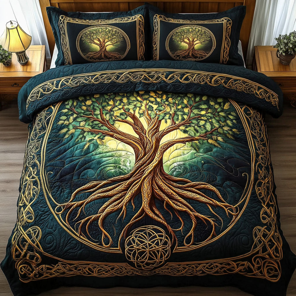 Timeless Growth Quilted Bedding Set Tree Of Life Bedspread Set Housewarming Gift