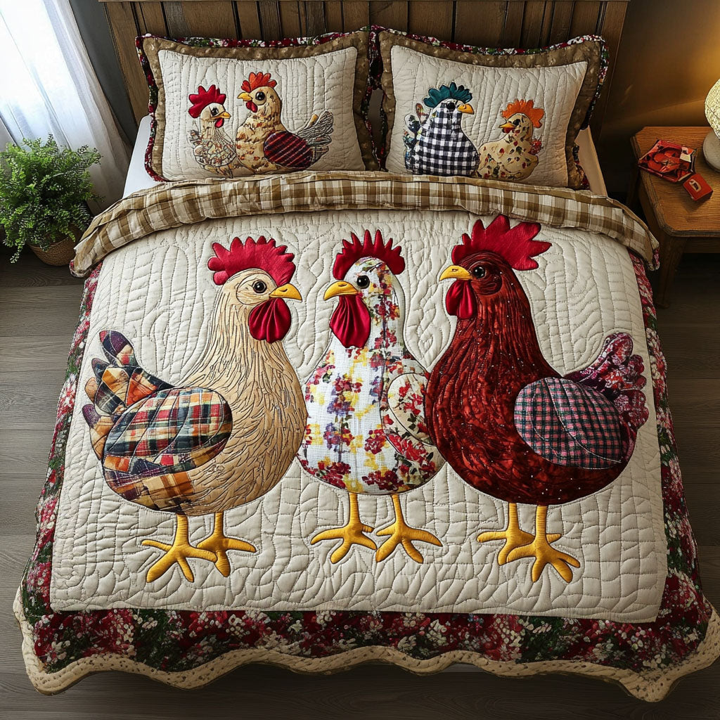 Rustic Roosters Quilted Bedding Set Farmhouse Chicken Bedspread Set Farmhouse Gift