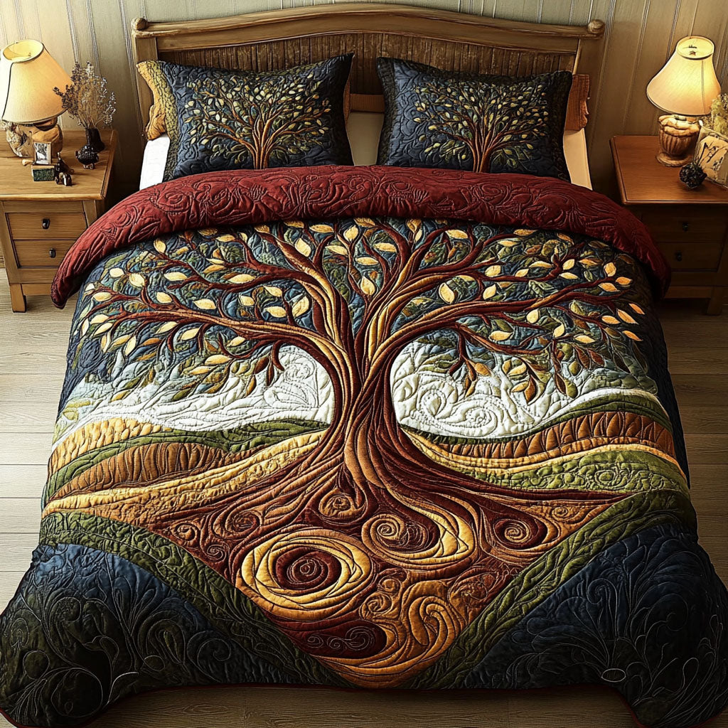 The Ever-Growing Tree Quilted Bedding Set Mystic Tree Bedspread Set Housewarming Gift