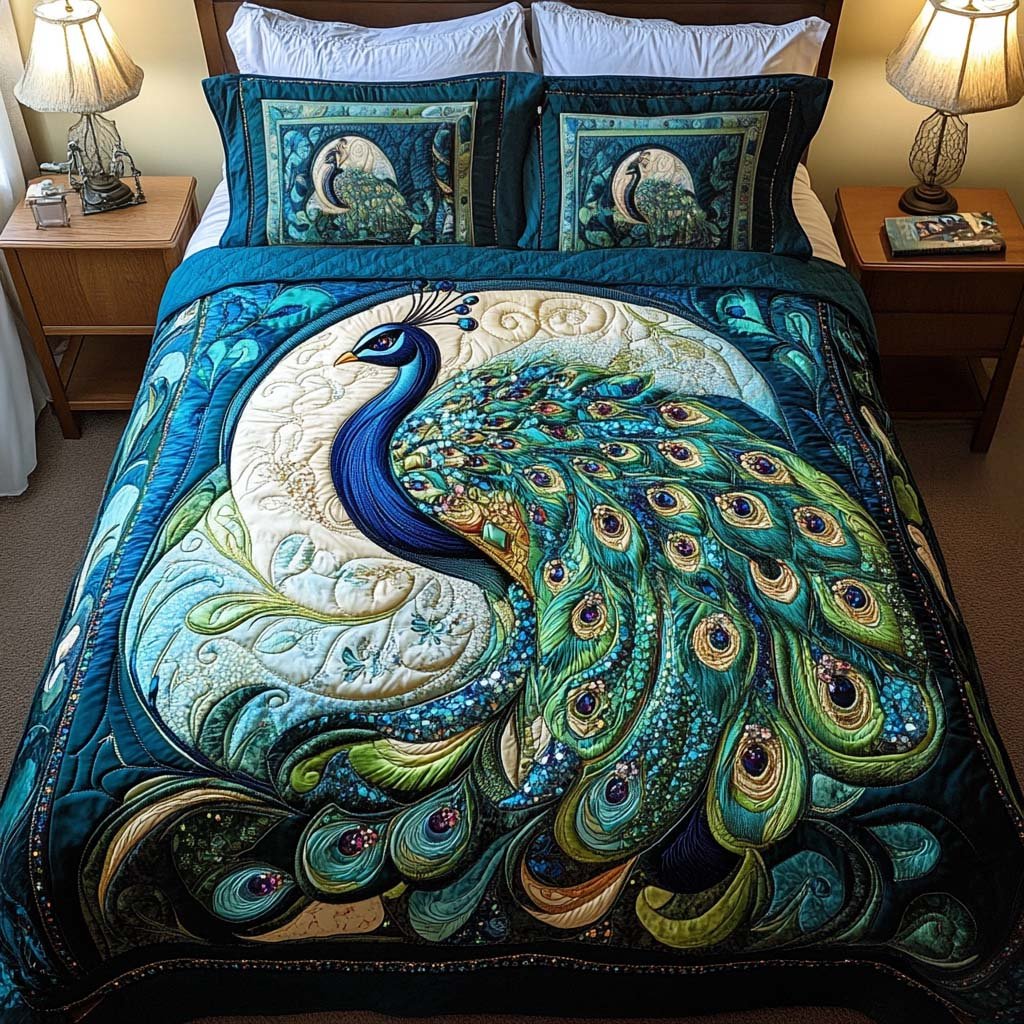 Emerald Elegance Flair Quilted Bedding Set Vintage Bedroom Bedspread Set Home Decor Gift