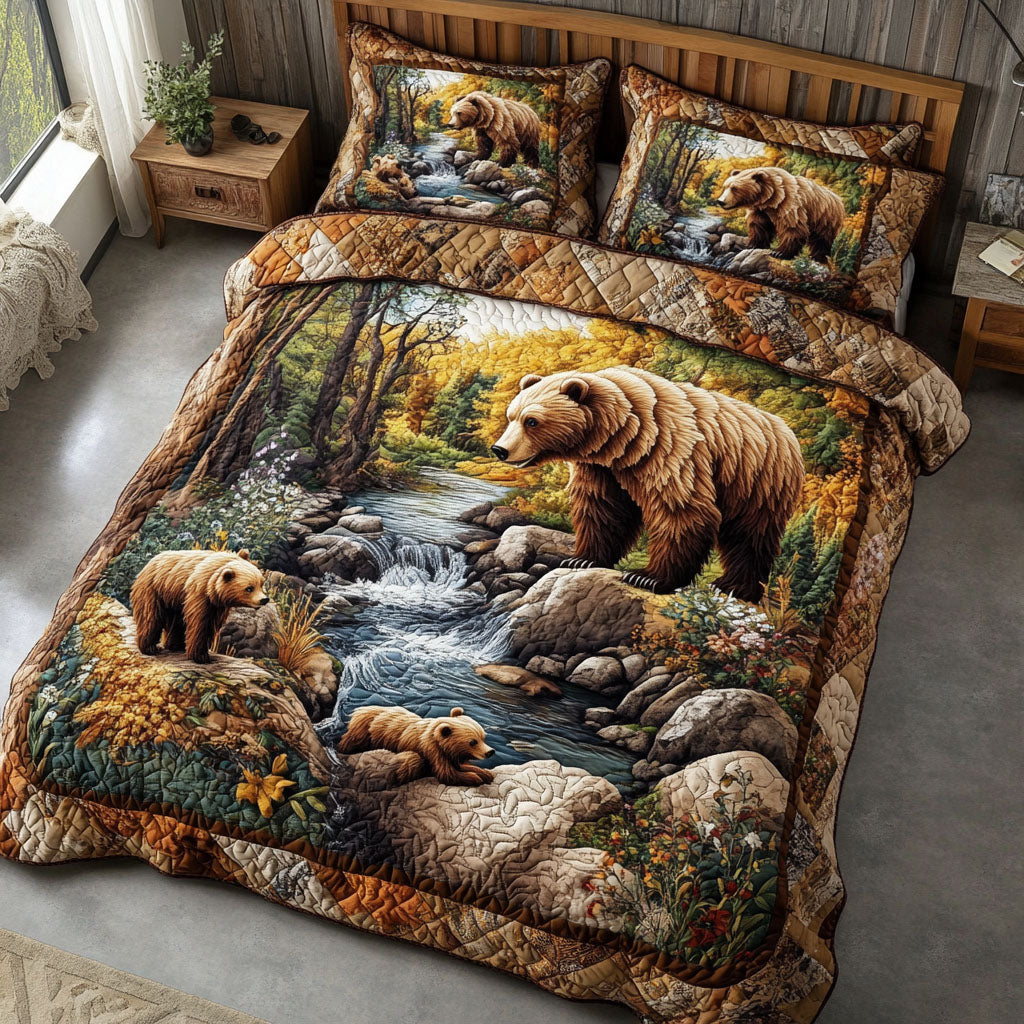 Bear Haven Quilted Bedding Set Cabin Bear Bedspread Set Hunter Gift