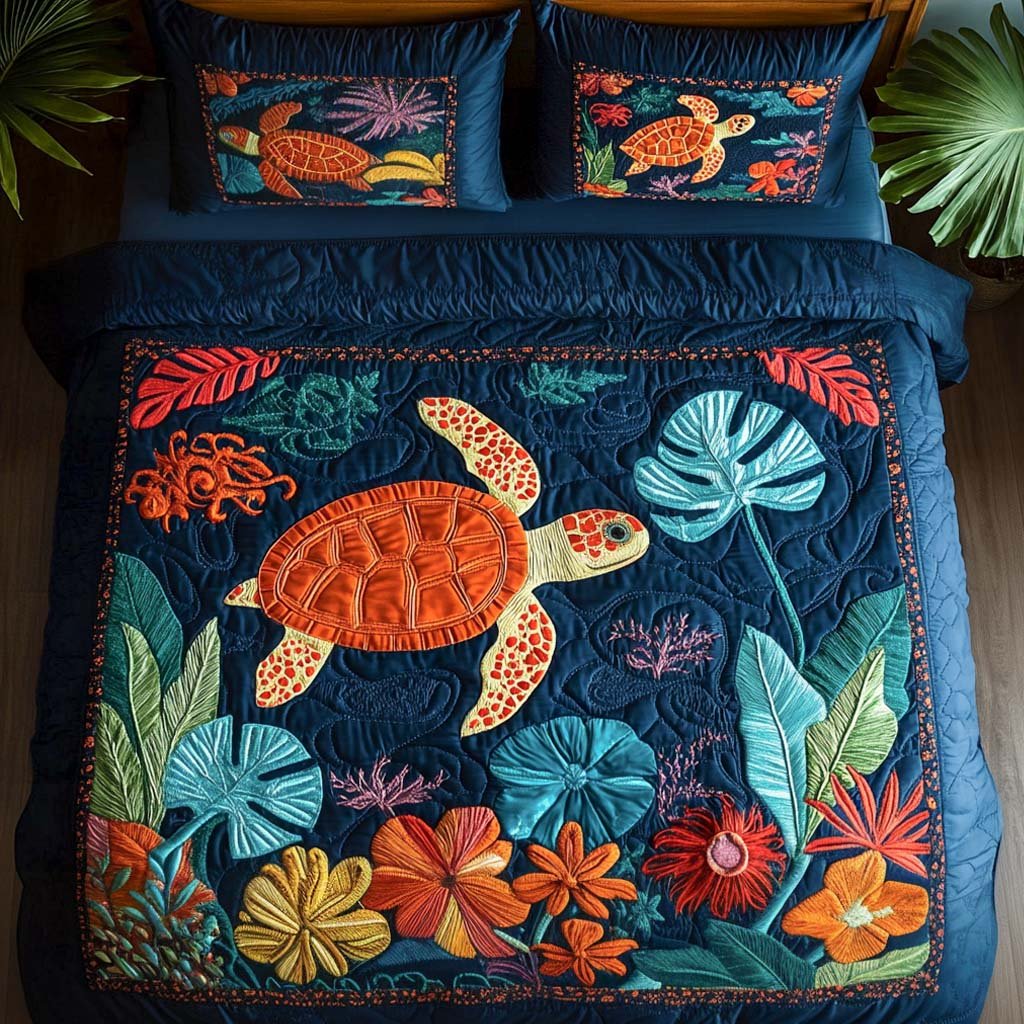 Tranquil Sea Quilted Bedding Set Beach House Bedspread Set Gift For Beach Lovers