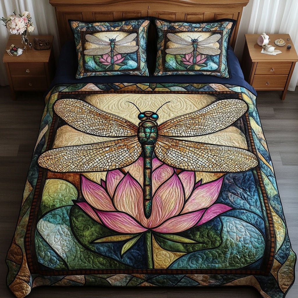 Nature Dragonfly Quilted Bedding Set Dragonfly Garden Bedspread Set Nature Lover Gift