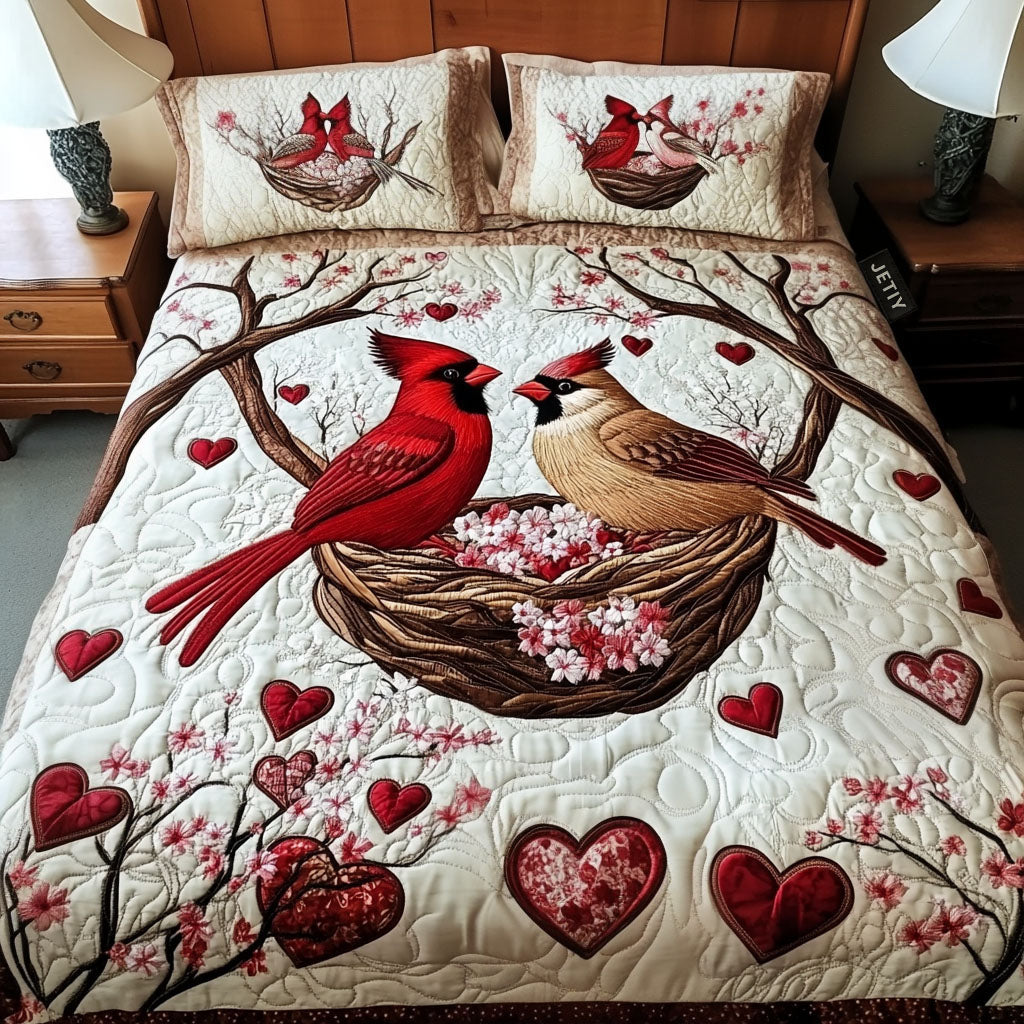 Harmony In Red Quilted Bedding Set Cardinal Bird Bedspread Set Bird Lover Gift