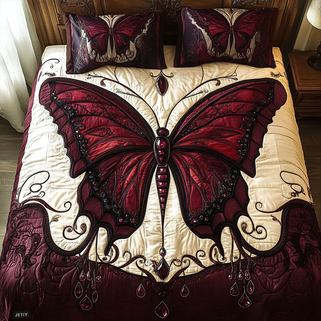 Enchanted Wings Quilted Bedding Set Bird Feather Bedspread Set Nature Lover Gift