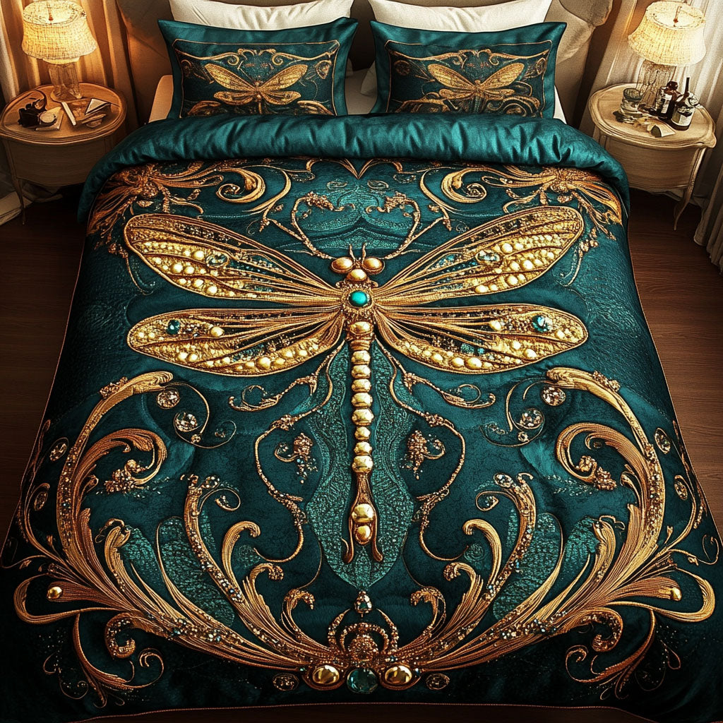 Dragonfly Dream Quilted Bedding Set Dragonfly Lover Bedspread Set Gift For Mom