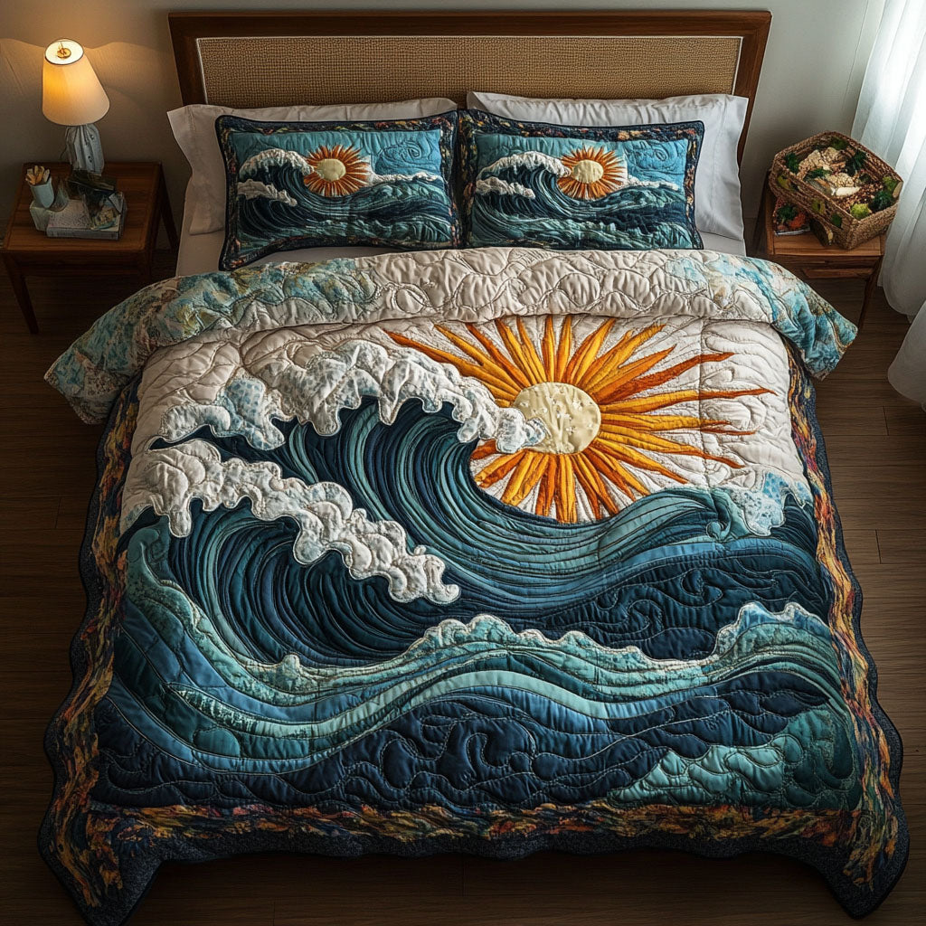 Morning Rays Quilted Bedding Set Cottage Bedroom Bedspread Set Home Decor Gift