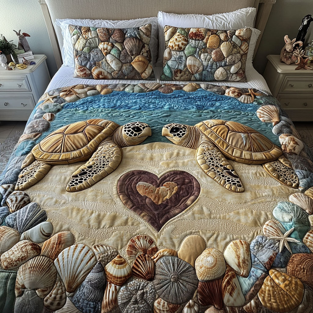 Love Under The Shell Quilted Bedding Set Couple Love Bedspread Set Wedding Gift