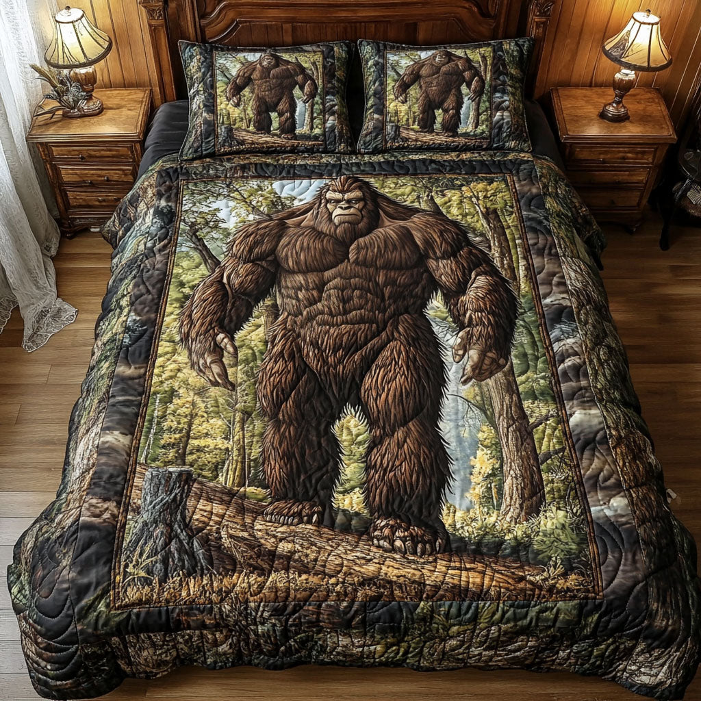 Sasquatch Woodland Trail Quilted Bedding Set Sasquatch Forest Bedspread Set Funny Gift For Men