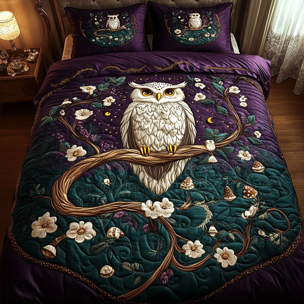 Moonlit Perch Quilted Bedding Set Garden Bird Bedspread Set Gift For Mom
