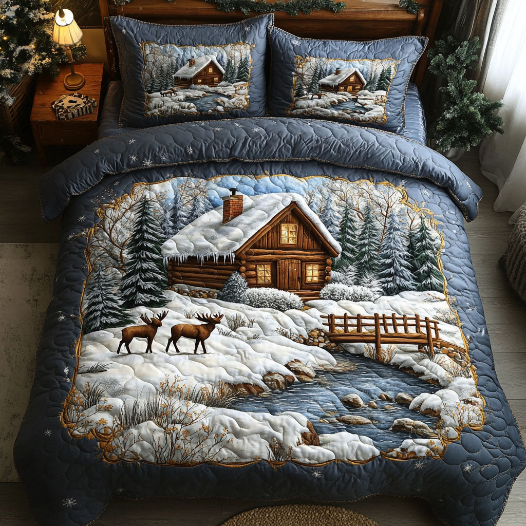 Lakeside Log Cabin Quilted Bedding Set Lake House Bedspread Set Lake House Gift