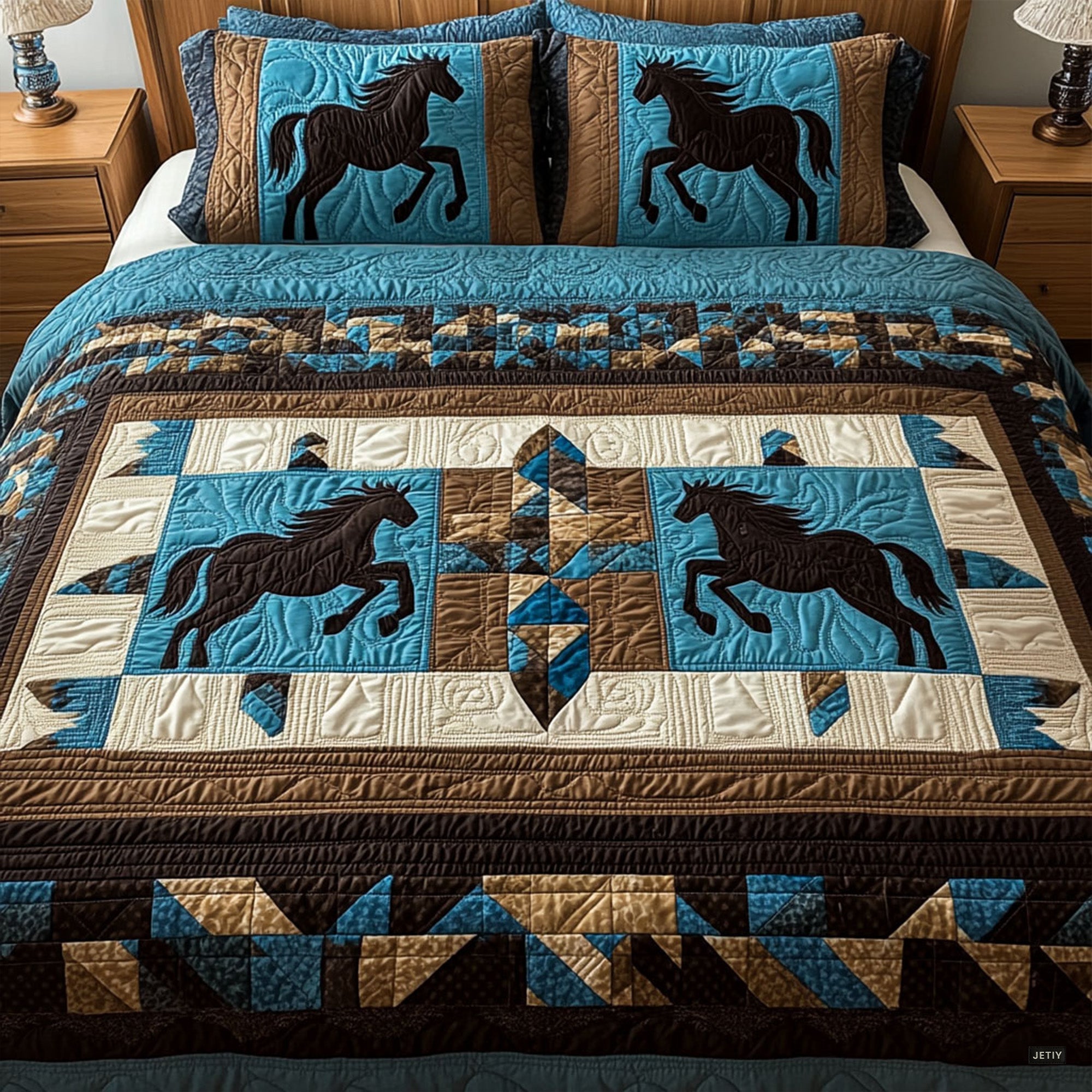 Midnight Horizon Quilted Bedding Set Cottage Bedroom Bedspread Set Gift