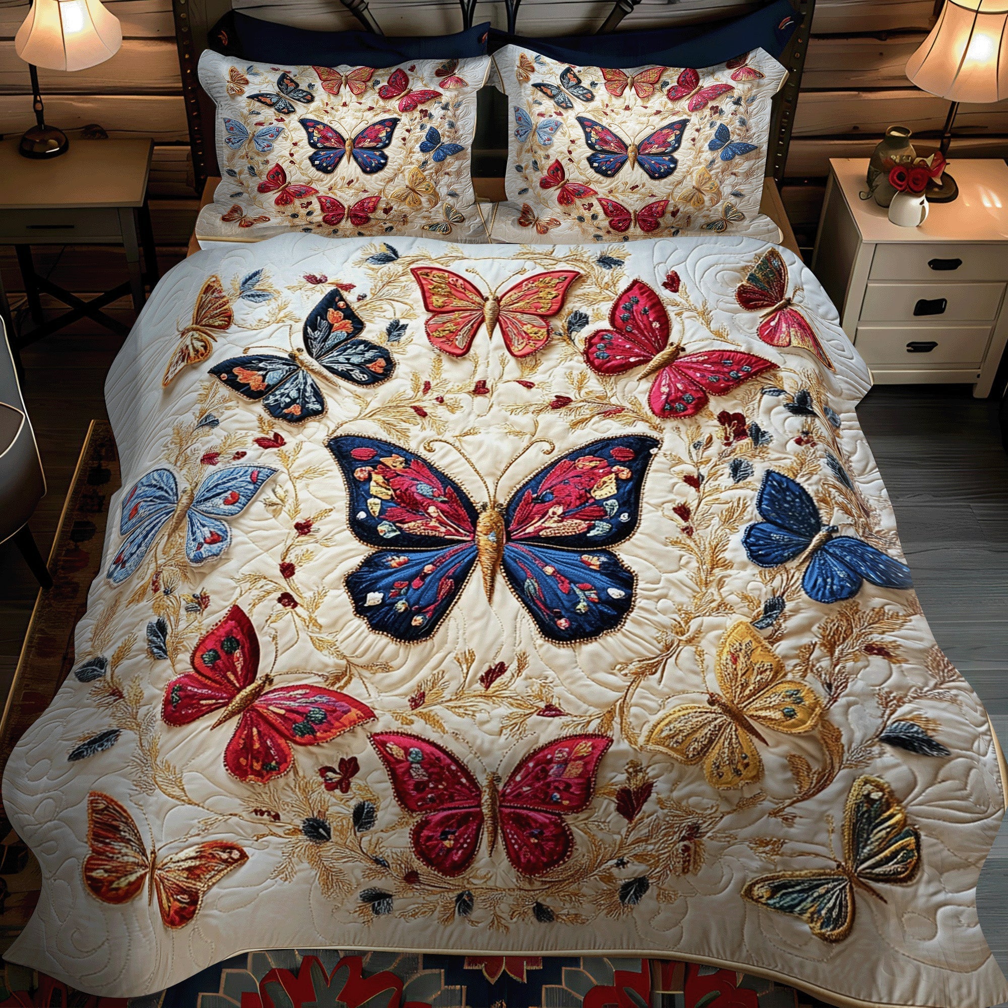 Enchanted Butterfly Bliss Quilted Bedding Set Butterfly Lover Bedspread Set Nature Lover Gift