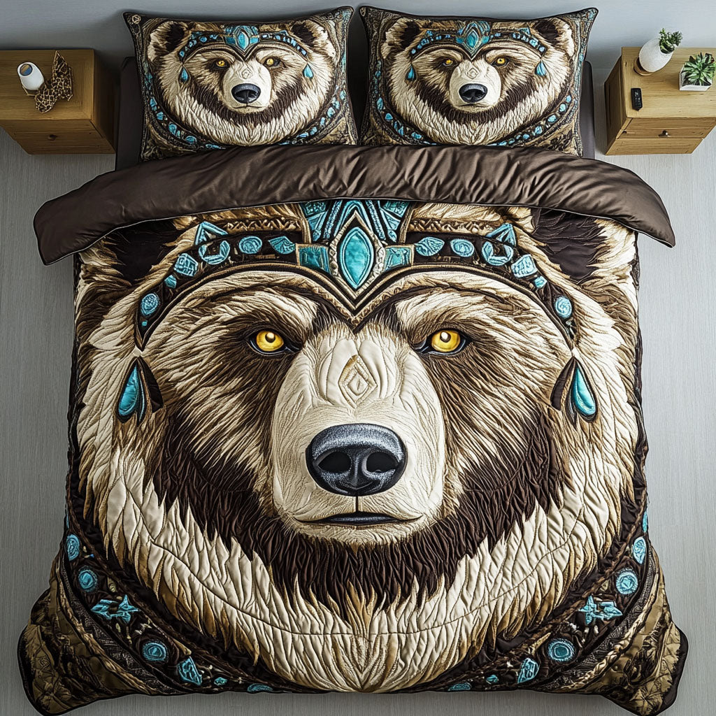 Ancient Paw Trails Quilted Bedding Set Rustic Mountain Bedspread Set Hiker Gift