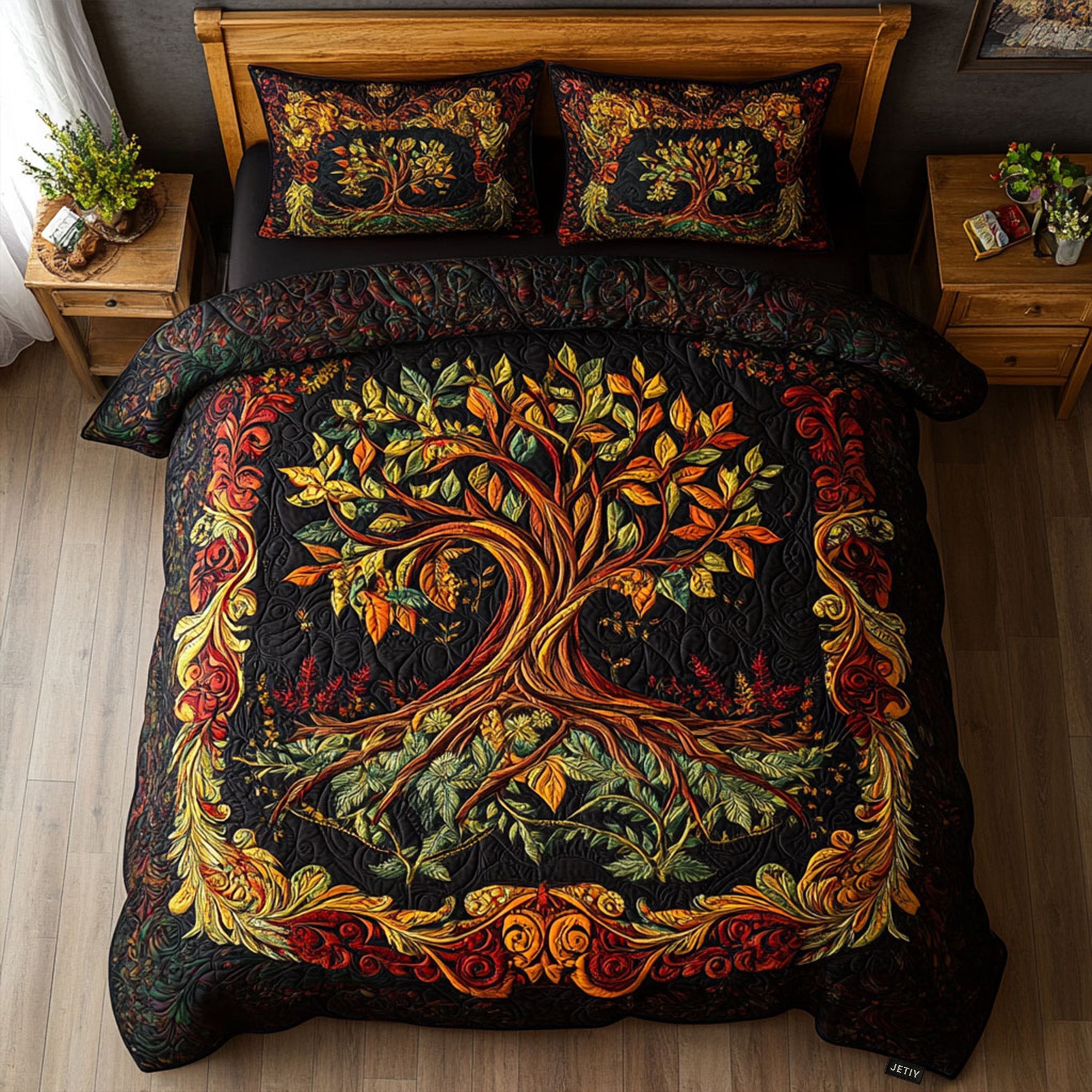 Tree Of Triumph Quilted Bedding Set Boho Tree Bedspread Set Gift For Mom