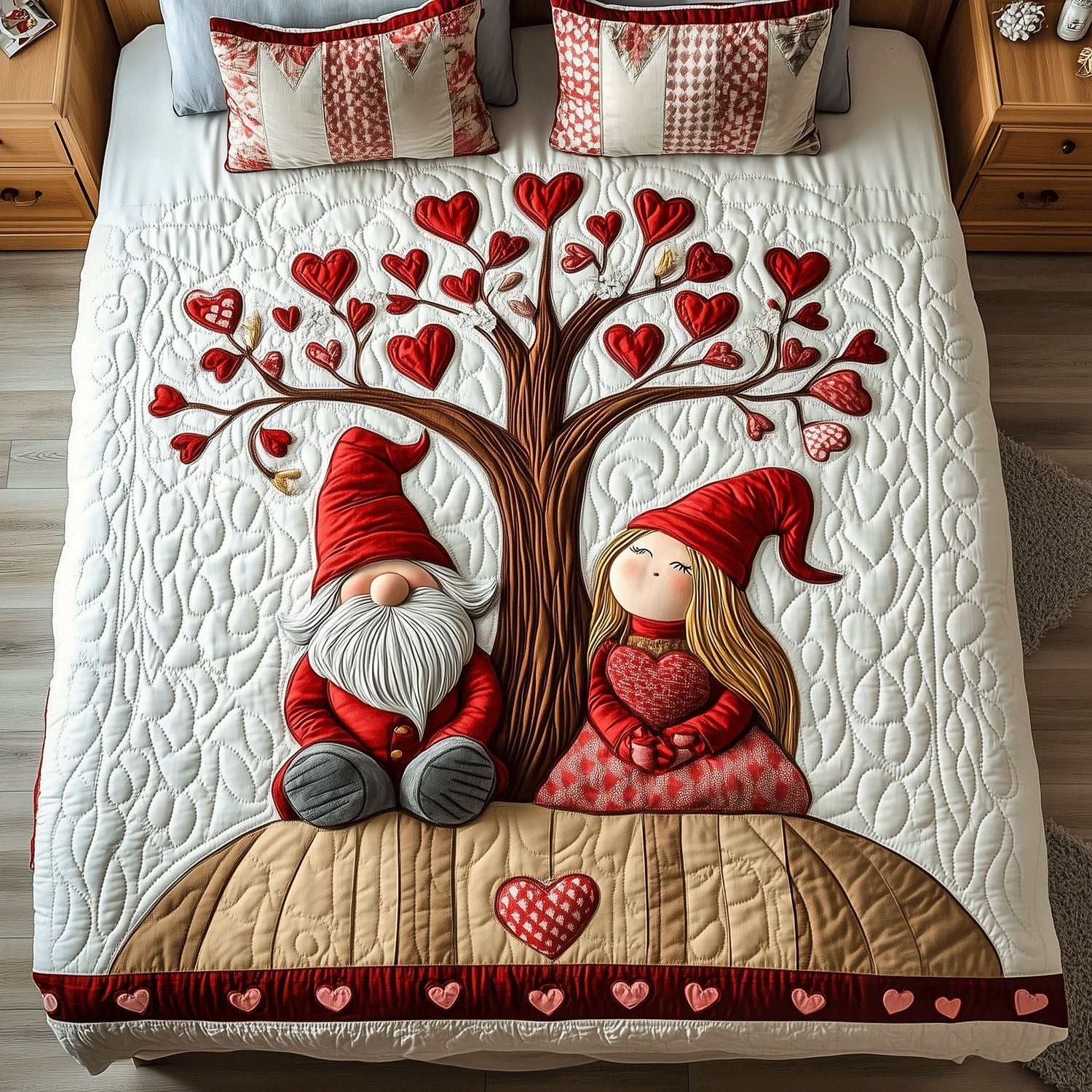Gnome Harmony Quilted Bedding Set Nordic Gnome Bedspread Set Holiday Gift