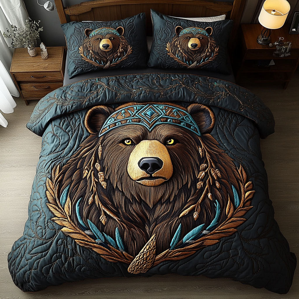 Spirit Bear Quilted Bedding Set Black Bear Bedspread Set Nature Lover Gift