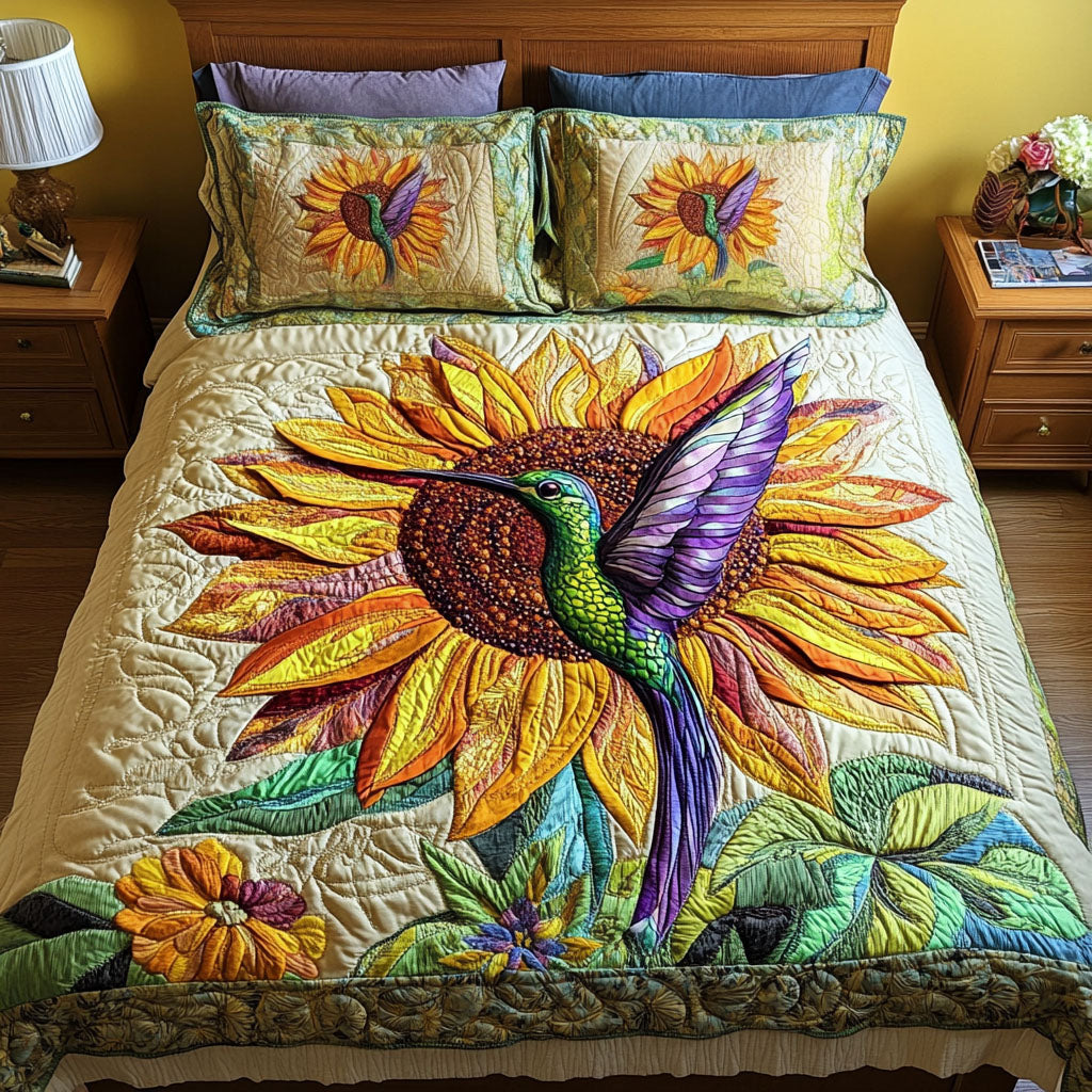 Blooming Breeze Quilted Bedding Set Hummingbird Garden Bedspread Set Gift For Mom