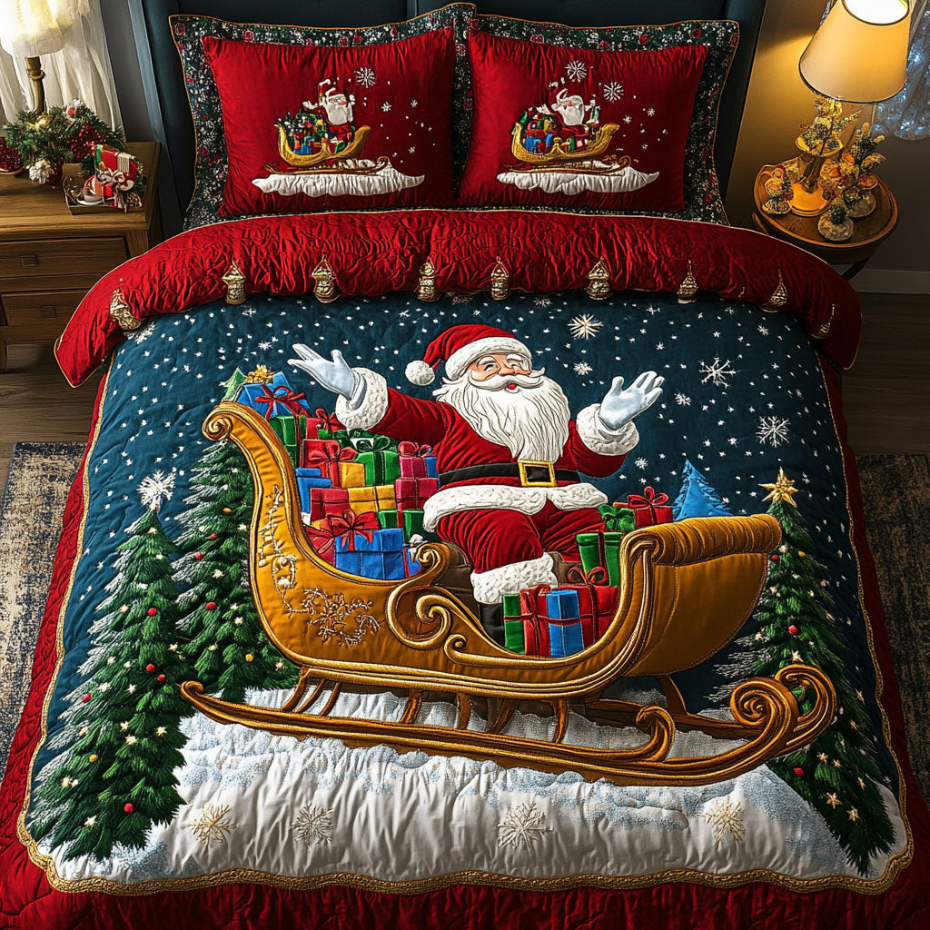 Santa Joy Quilted Bedding Set Jolly Santa Bedspread Set Xmas Gift