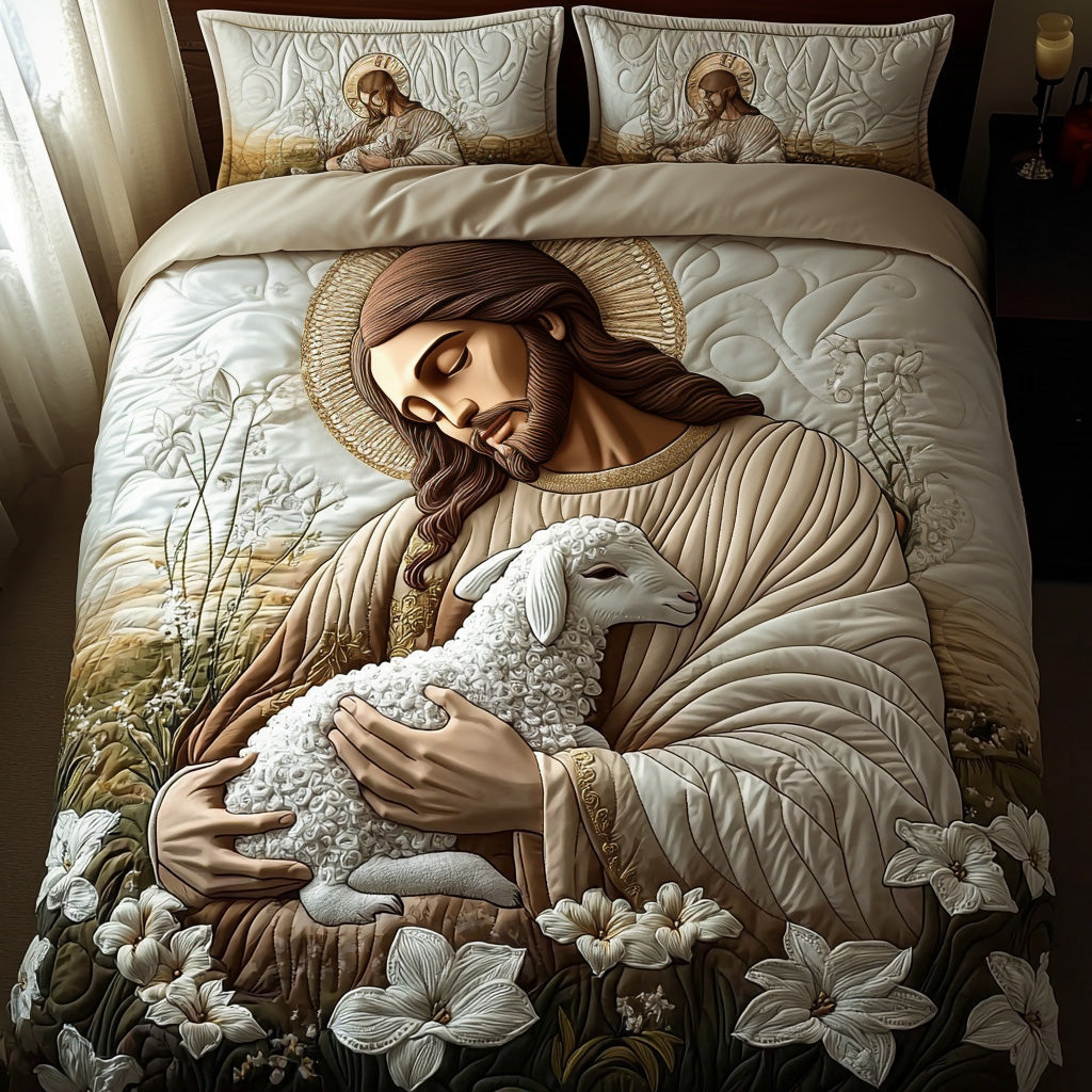 In His Arms Quilted Bedding Set Bible Verse Bedspread Set Church Gift