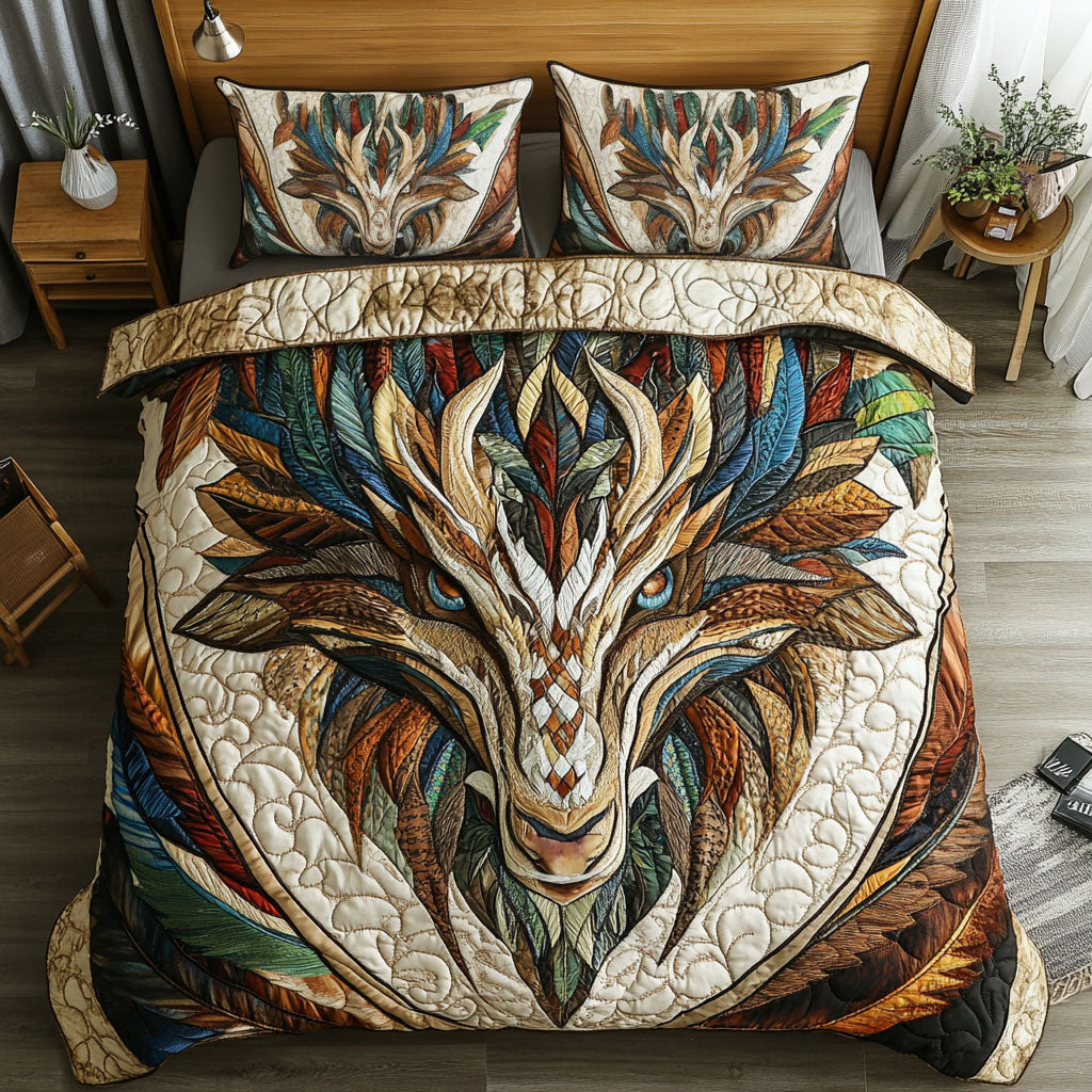 Celestial Dragon Quilted Bedding Set Book Dragon Bedspread Set Fantasy Lover Gift