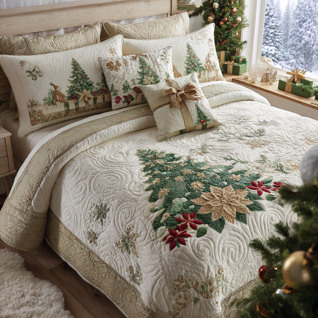 Timeless Noel Quilted Bedding Set Farmhouse Christmas Bedspread Set Holiday Gift