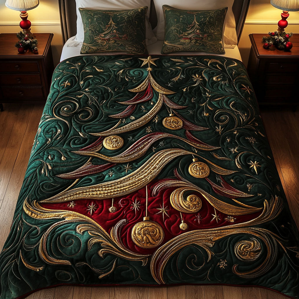 Twinkling Pines Quilted Bedding Set Winter Pine Bedspread Set Holiday Gift