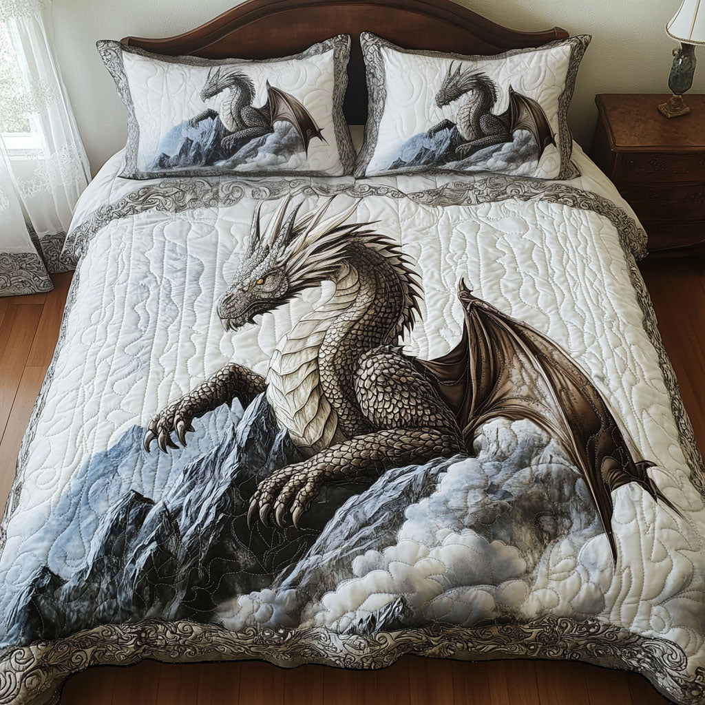 Skybound Scales Quilted Bedding Set Mystical Dragon Bedspread Set Gift For Dragon Lovers