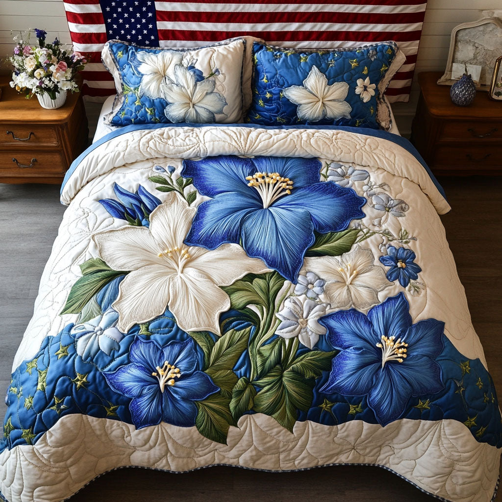 Bloom Bed Quilted Bedding Set Boho Floral Bedspread Set Garden Lover Gift