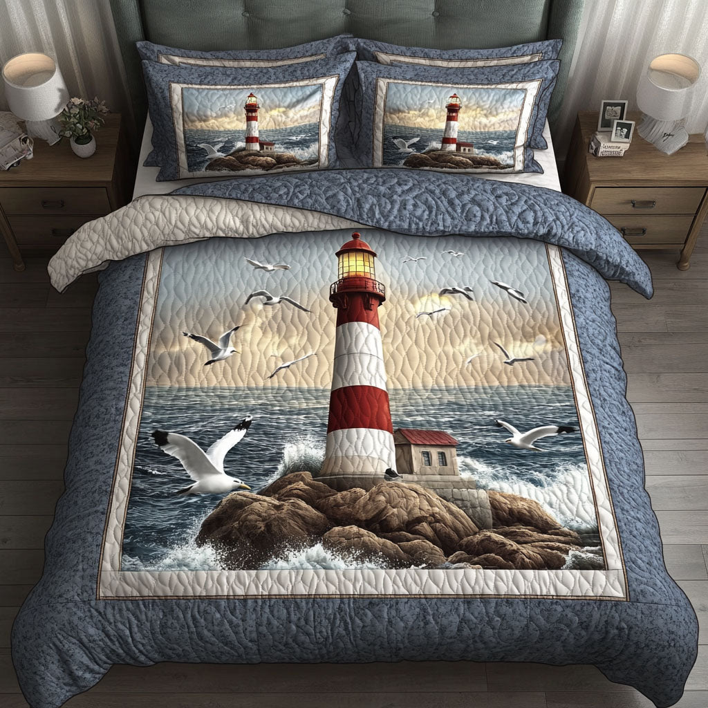 Shoreline Beam Quilted Bedding Set Ocean Coastal Bedspread Set Beach Lover Gift