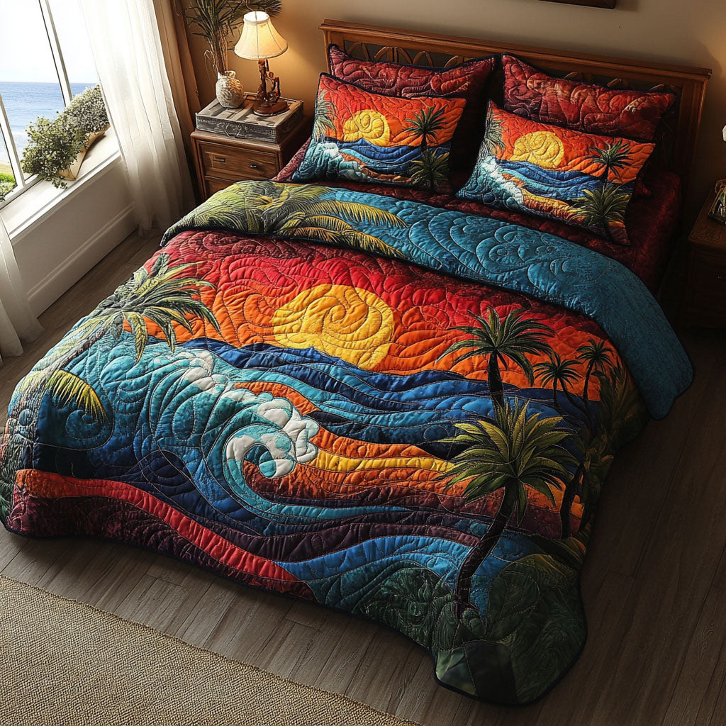 Waves Wanderlust Quilted Bedding Set Beach House Bedspread Set Beach Lover Gift
